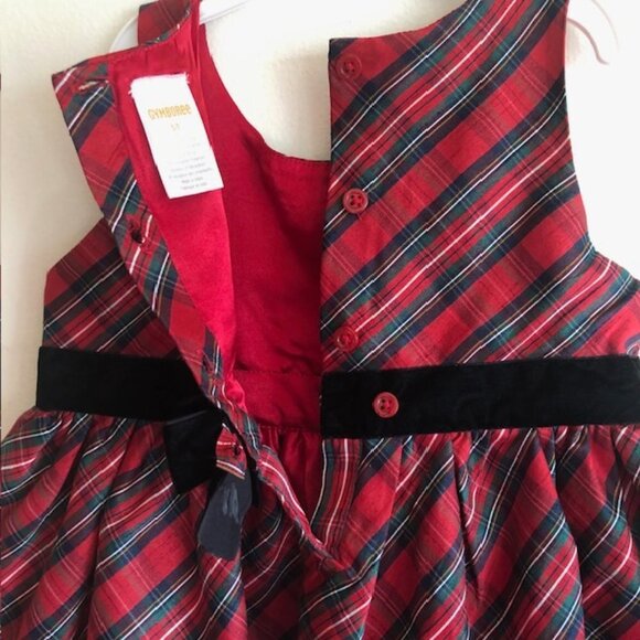 GYMBOREE Red Tartan Plaid Sleeveless Black Velvet Bow Dress 5T - Picture 8 of 14